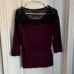 Express Women's Deep Burgundy Top with Black Lace